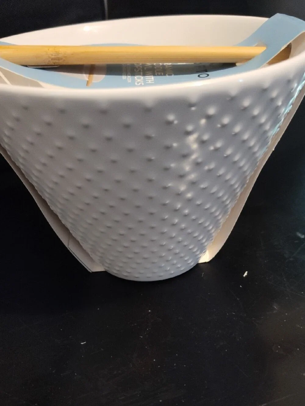 Crofton White Textured Ceramic Noodle Bowls with Bamboo Chopsticks (Set of 2)